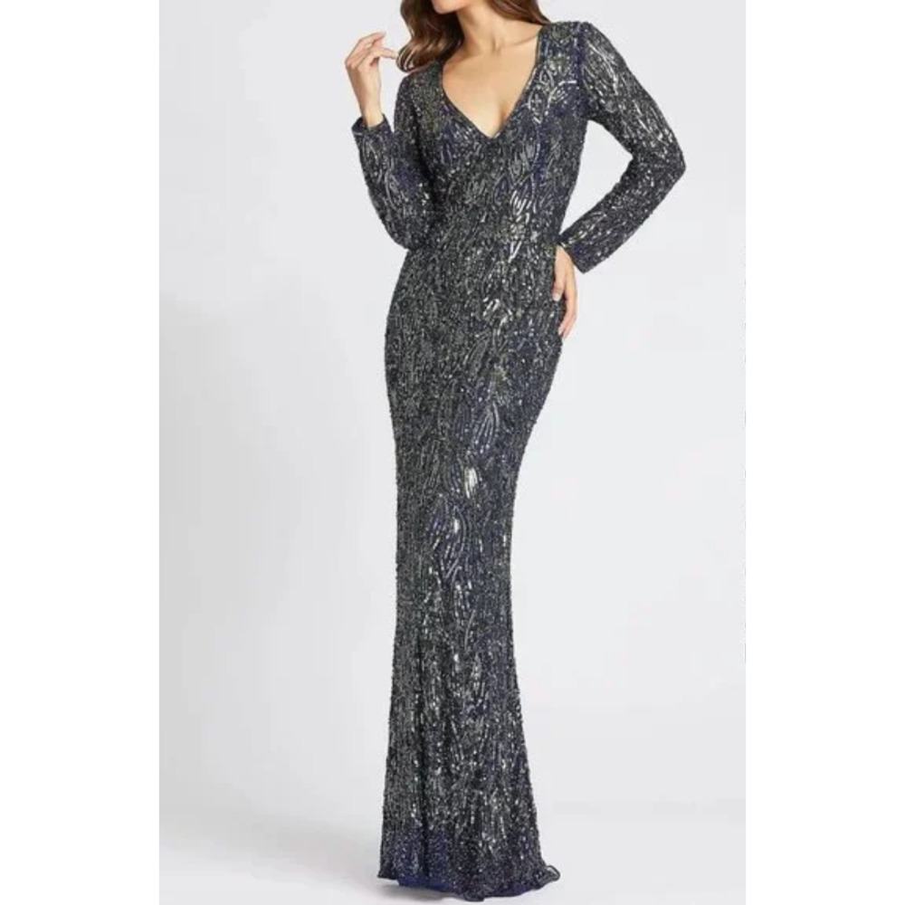 Mac Duggal 4578 Long Sleeve Sequined Column Gown 6